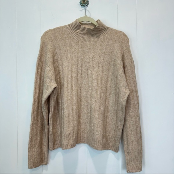 J. Crew Sweaters - J.Crew Tan Mock Neck Ribbed Wool Alpaca Blend Neutral Minimalist Sweater Large